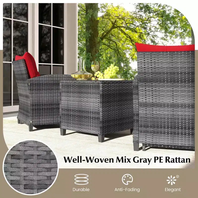 Costway Ensemble de Meubles de Jardin en Rotin 5 Pièces avec 2 Ottomans et Table Basse en Verre Trempé Noir/Gris/Bleu Marine/Beige/Rouge