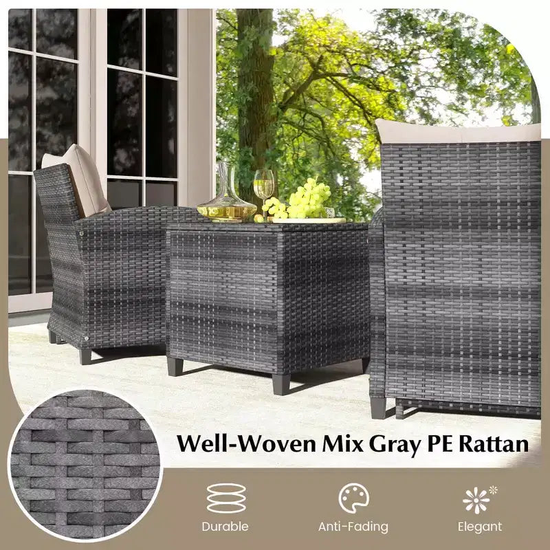 Costway Ensemble de Meubles de Jardin en Rotin 5 Pièces avec 2 Ottomans et Table Basse en Verre Trempé Noir/Gris/Bleu Marine/Beige/Rouge