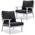 LeisureMod Walbrooke Modern Outdoor Armchairs - Set of 2 Rust-Proof White Aluminum Patio Chairs with Wide Armrests and All-Weather Design