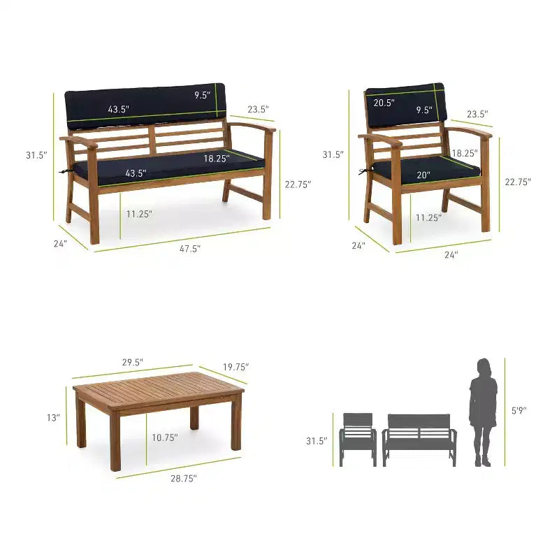 Greemotion Ensemble de conversation d'extérieur 4 pièces Hana pour petits espaces