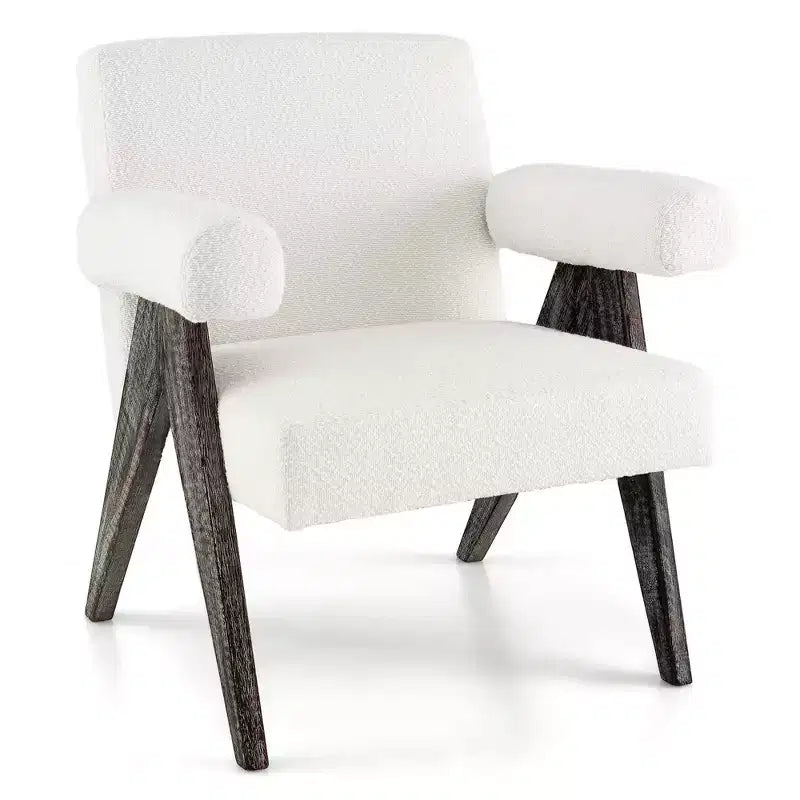 Costway 1/2 PCS Upholstered Armchair Modern Accent Chair with Natural Rubber Wood Legs