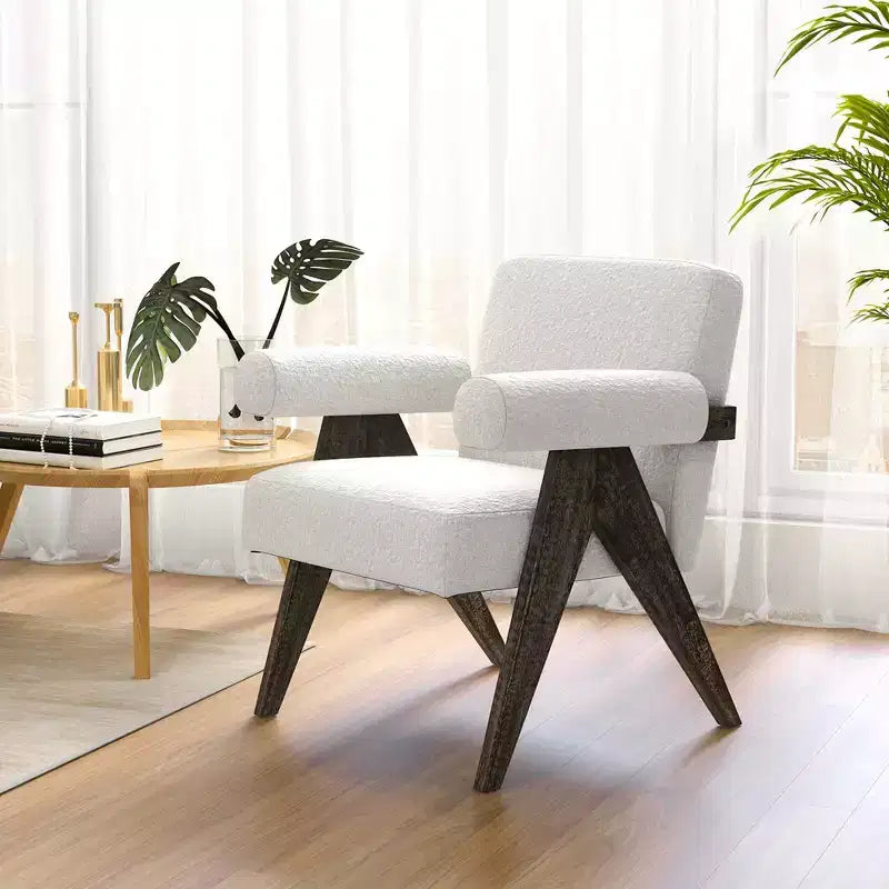 Costway 1/2 PCS Upholstered Armchair Modern Accent Chair with Natural Rubber Wood Legs