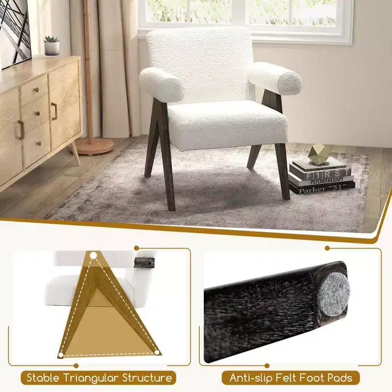 Costway 1/2 PCS Upholstered Armchair Modern Accent Chair with Natural Rubber Wood Legs