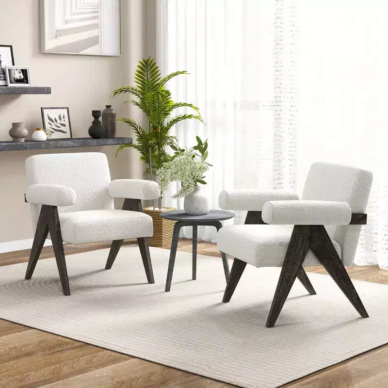 Costway 1/2 PCS Upholstered Armchair Modern Accent Chair with Natural Rubber Wood Legs