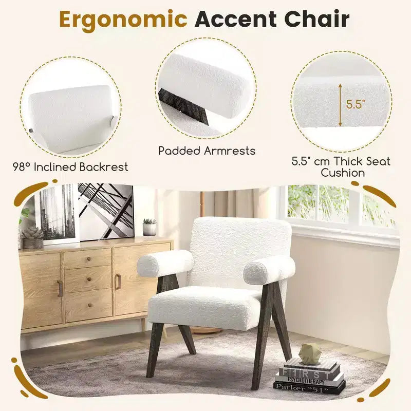 Costway 1/2 PCS Upholstered Armchair Modern Accent Chair with Natural Rubber Wood Legs