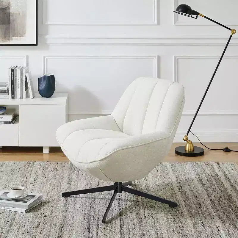 HOMLUX Modern Swivel Accent Chair Fabric Upholstered Lounge Chairs with Metal Legs Armless Sofa Chairs for Living Room&Bedroom,Off White
