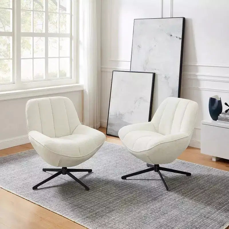 HOMLUX Modern Swivel Accent Chair Fabric Upholstered Lounge Chairs with Metal Legs Armless Sofa Chairs for Living Room&Bedroom,Off White