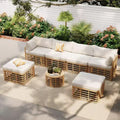 7pcs Outdoor Patio Rattan Sectional Sofa Set, Freely Combined Conversation Sets with Coffee Table 4W, Gray/Beige -ModernLuxe