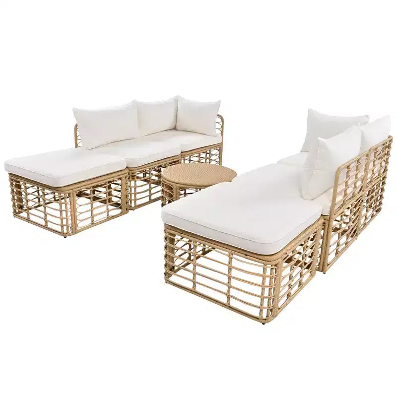 Ensemble de canapé sectionnel en rotin de 7 pièces pour patio extérieur, ensembles de conversation librement combinables avec table basse 4W, gris/beige - ModernLuxe