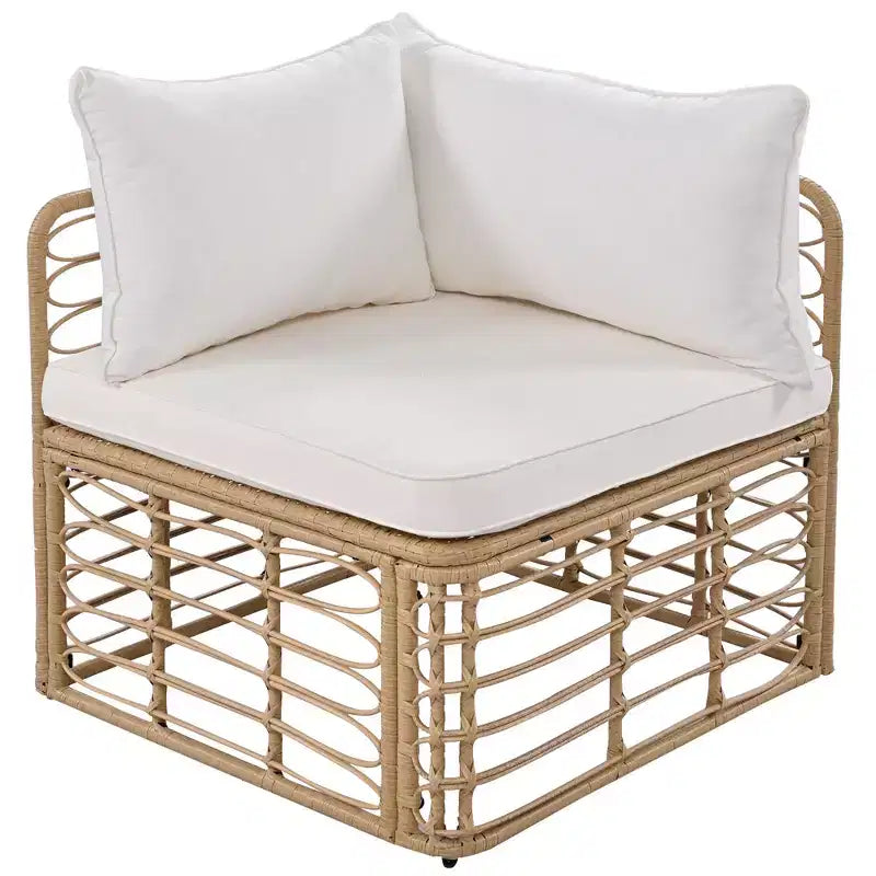 Ensemble de canapé sectionnel en rotin de 7 pièces pour patio extérieur, ensembles de conversation librement combinables avec table basse 4W, gris/beige - ModernLuxe
