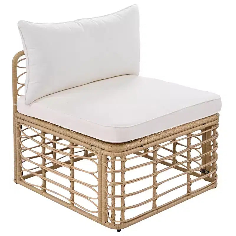 Ensemble de canapé sectionnel en rotin de 7 pièces pour patio extérieur, ensembles de conversation librement combinables avec table basse 4W, gris/beige - ModernLuxe