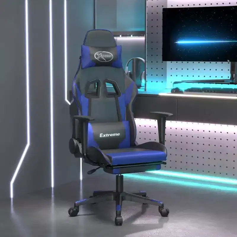 vidaXL Adjustable Gaming Chair with Footrest and Massage Function - Black&Blue Faux Leather