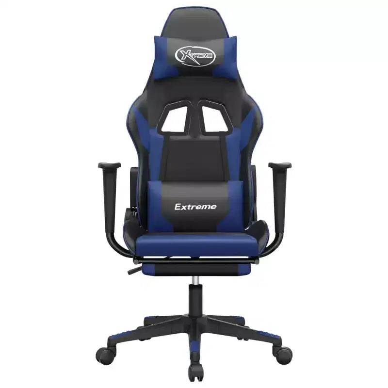 vidaXL Adjustable Gaming Chair with Footrest and Massage Function - Black&Blue Faux Leather