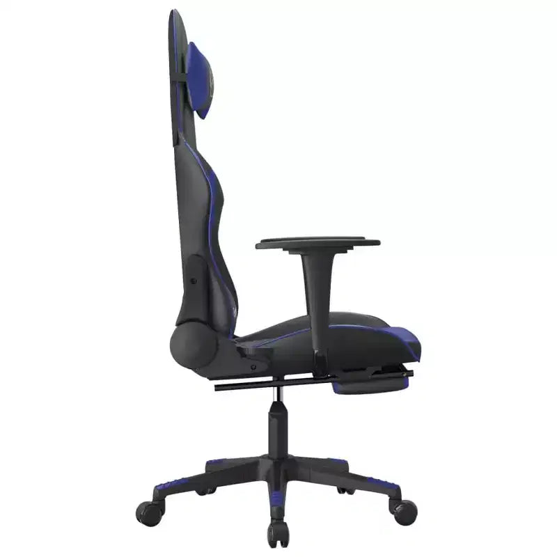 vidaXL Adjustable Gaming Chair with Footrest and Massage Function - Black&Blue Faux Leather