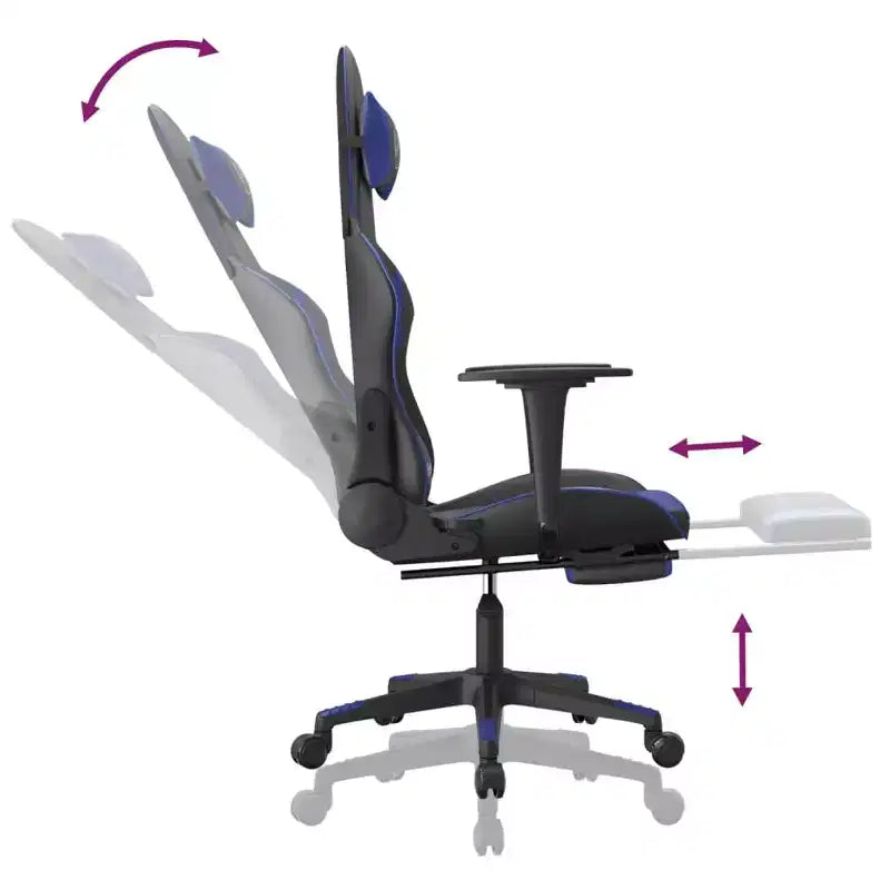 vidaXL Adjustable Gaming Chair with Footrest and Massage Function - Black&Blue Faux Leather
