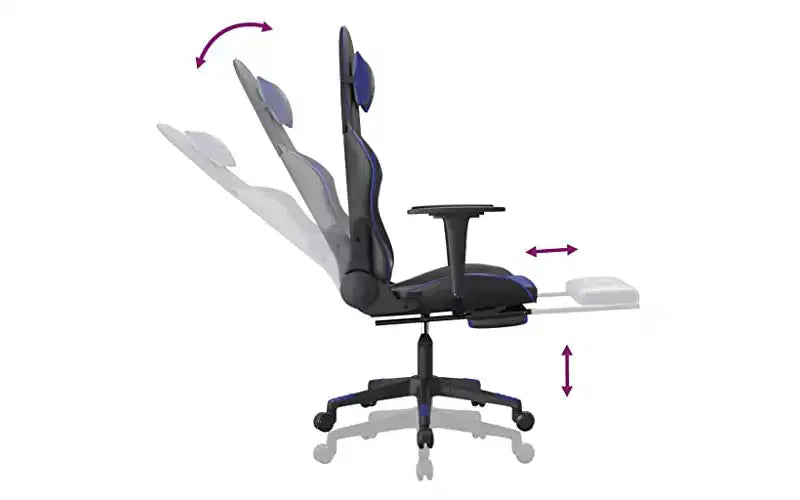 vidaXL Adjustable Gaming Chair with Footrest and Massage Function - Black&Blue Faux Leather