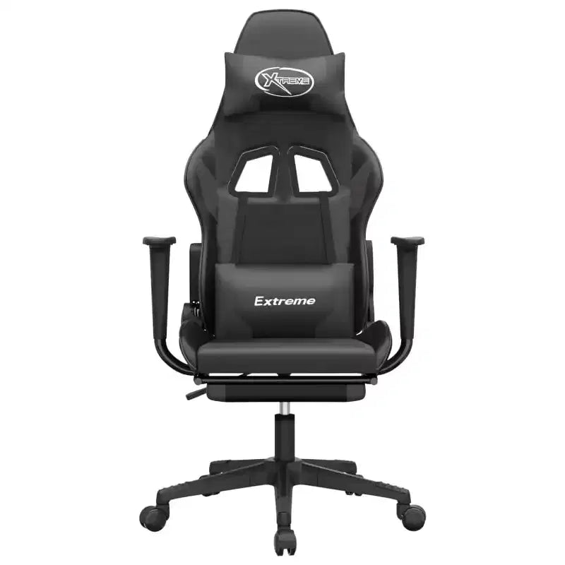 vidaXL Chaise de jeu réglable - Noir et gris, similicuir, conception ergonomique, pivotante à 360 degrés, roulettes, dossier inclinable et repose-pieds