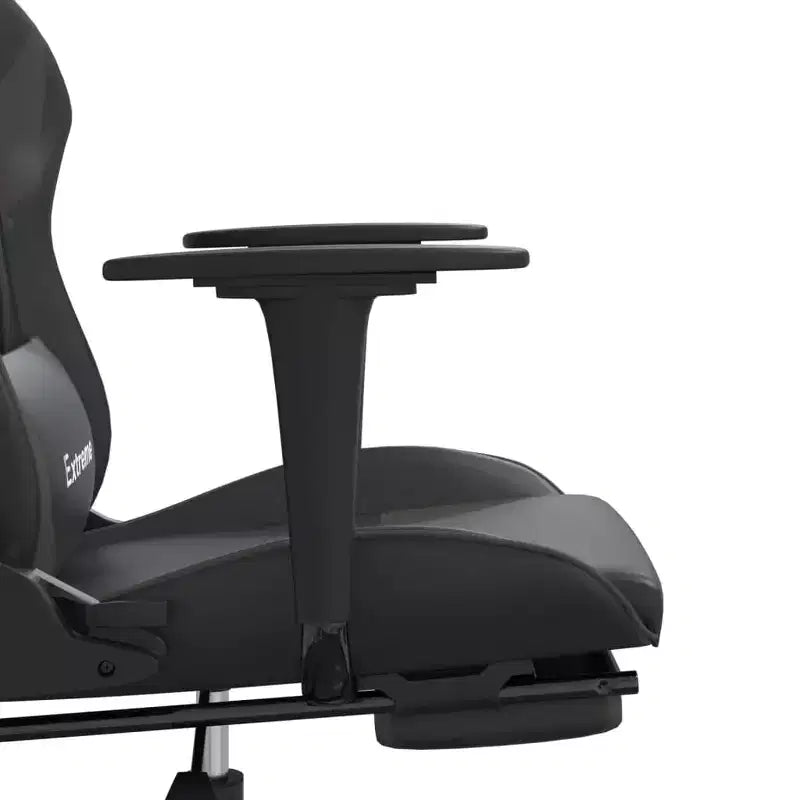 vidaXL Chaise de jeu réglable - Noir et gris, similicuir, conception ergonomique, pivotante à 360 degrés, roulettes, dossier inclinable et repose-pieds