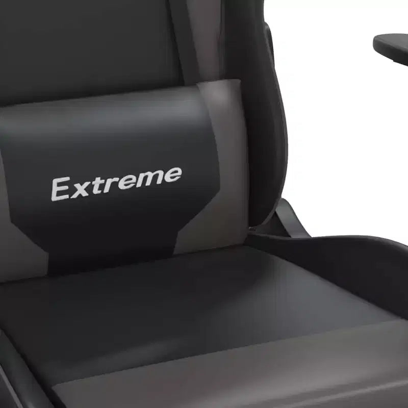 vidaXL Chaise de jeu réglable - Noir et gris, similicuir, conception ergonomique, pivotante à 360 degrés, roulettes, dossier inclinable et repose-pieds