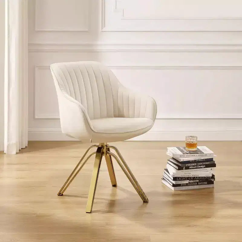 Fauteuil d'appoint pivotant à 360° HOMLUX Pyramid, style milieu de siècle, revêtu de velours confortable - Pieds plaqués or pour chambre, bureau, salle à manger