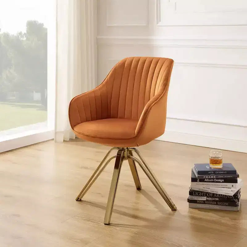 Fauteuil d'appoint pivotant à 360° HOMLUX Pyramid, style milieu de siècle, revêtu de velours confortable - Pieds plaqués or pour chambre, bureau, salle à manger