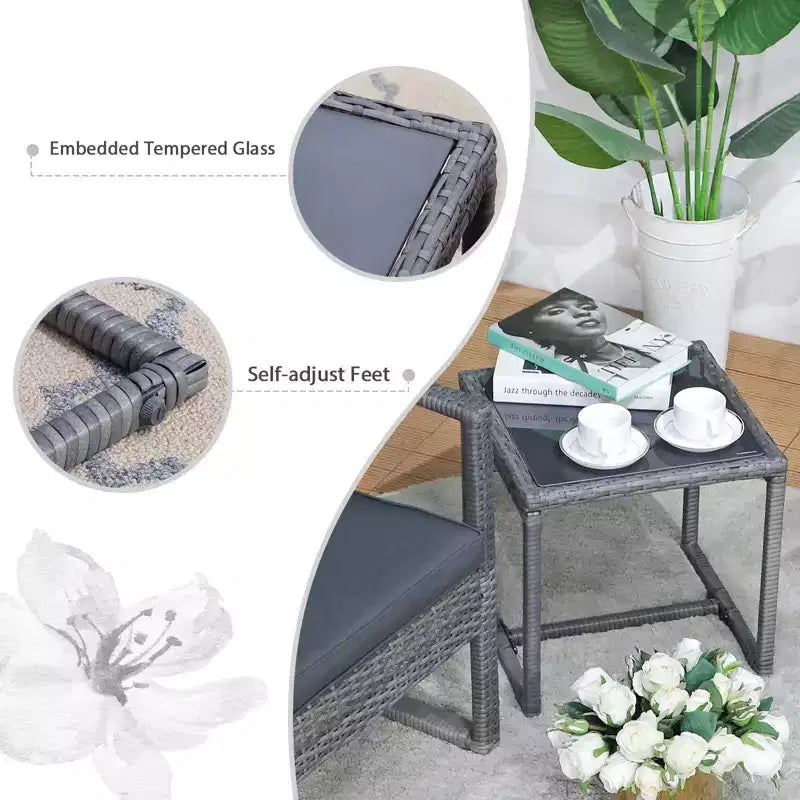 Sunsitt Ensemble conversation extérieur 3 pièces en osier avec table basse