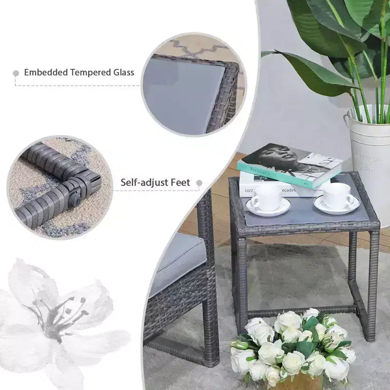 Sunsitt Ensemble conversation extérieur 3 pièces en osier avec table basse