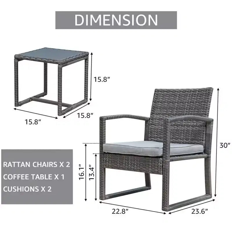 Sunsitt Ensemble conversation extérieur 3 pièces en osier avec table basse