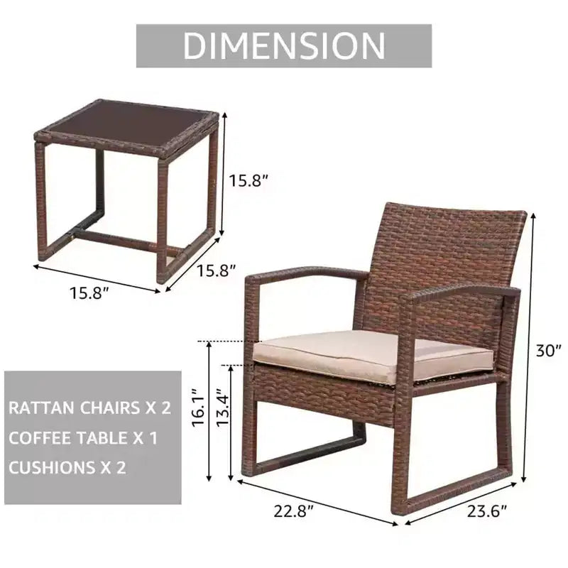 Sunsitt Ensemble conversation extérieur 3 pièces en osier avec table basse