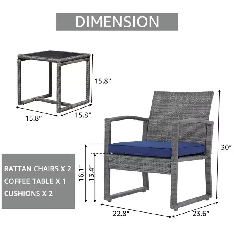 Sunsitt Ensemble conversation extérieur 3 pièces en osier avec table basse