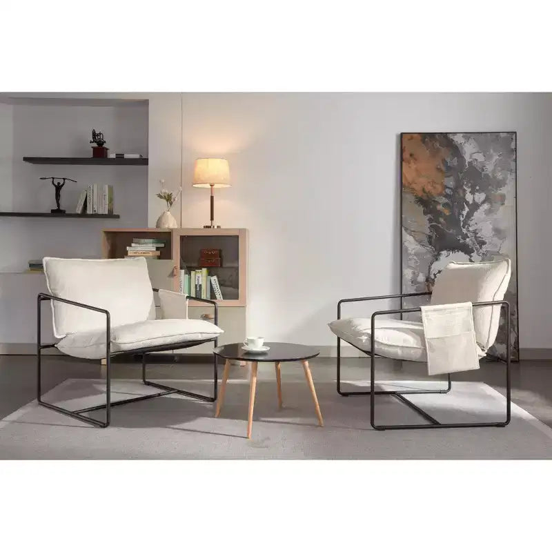 Set of 2 Modern Accent Chair with Arm Pockets, Upholstered Armchair with Metal Frame for Living Room and Bedroom 4W - ModernLuxe