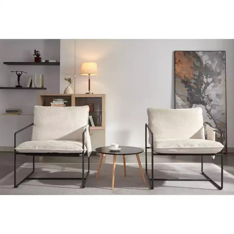 Lot de 2 fauteuils d'appoint modernes avec poches latérales, fauteuils rembourrés avec cadre en métal pour salon et chambre 4W - ModernLuxe
