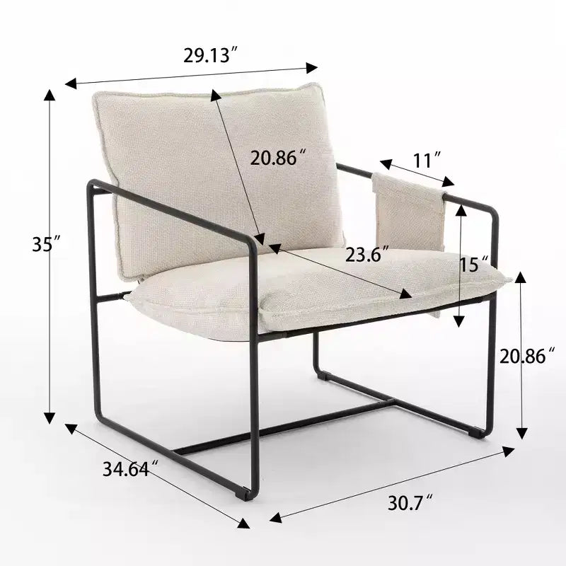 Lot de 2 fauteuils d'appoint modernes avec poches latérales, fauteuils rembourrés avec cadre en métal pour salon et chambre 4W - ModernLuxe