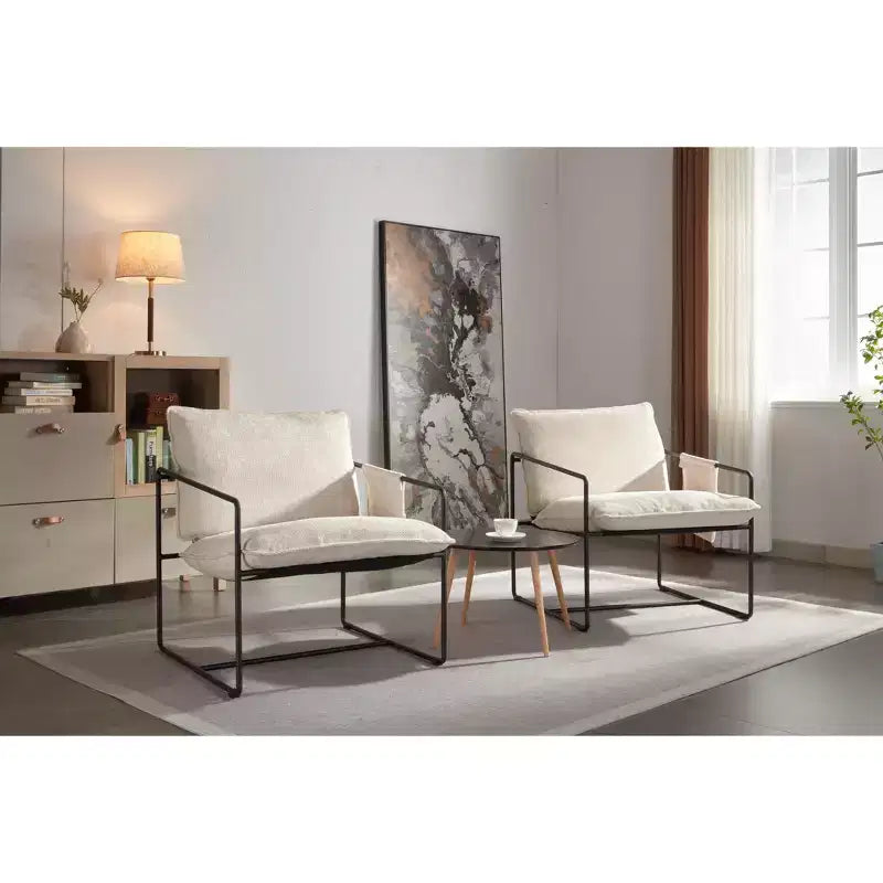 Lot de 2 fauteuils d'appoint modernes avec poches latérales, fauteuils rembourrés avec cadre en métal pour salon et chambre 4W - ModernLuxe