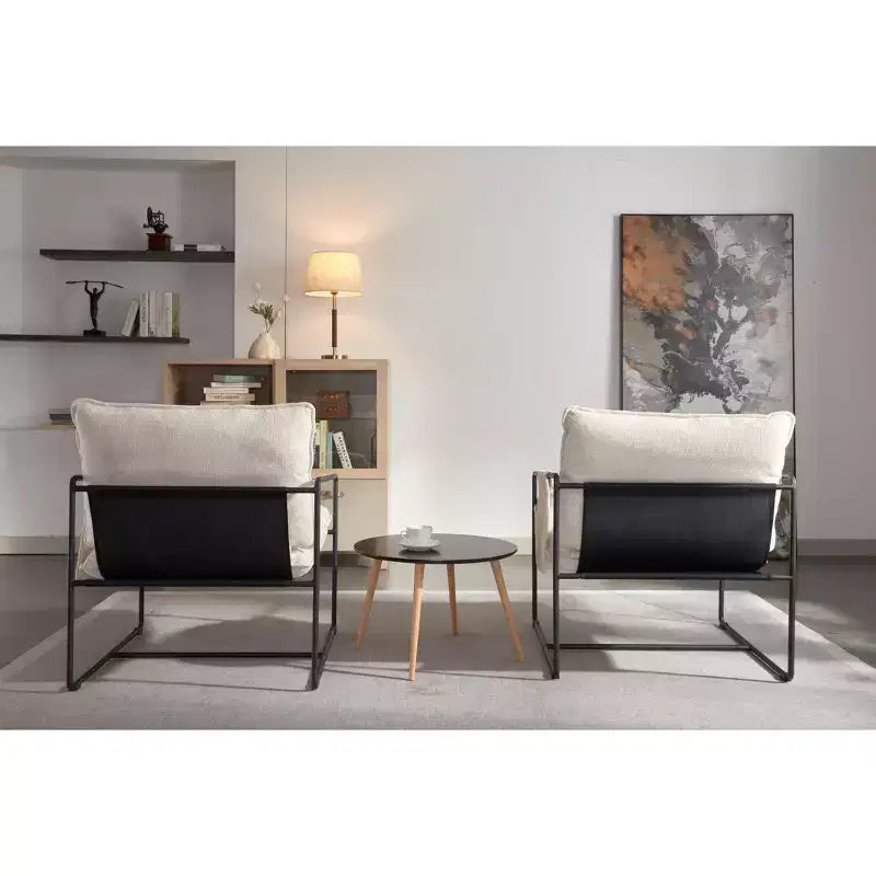 Lot de 2 fauteuils d'appoint modernes avec poches latérales, fauteuils rembourrés avec cadre en métal pour salon et chambre 4W - ModernLuxe