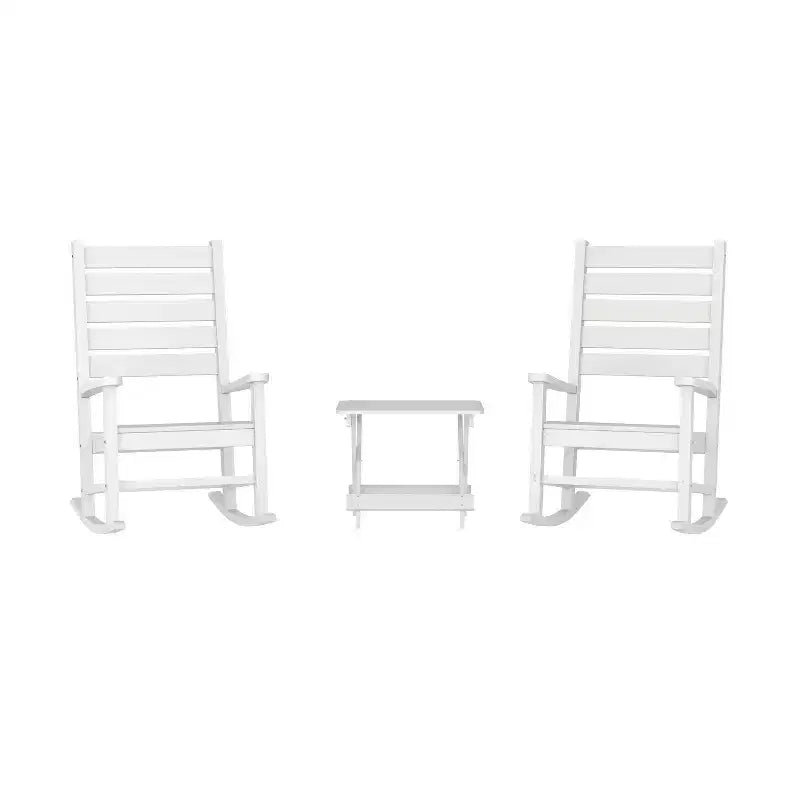 Merrick Lane 3-Piece Chairs/Table Set for All-Weather Indoor/Outdoor Use with 2 Contemporary Rockers and Stylish End Table