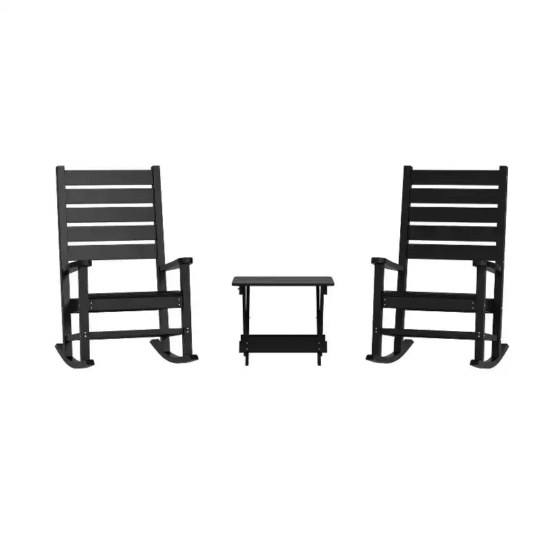 Ensemble 3 pièces Merrick Lane Chaises/Table pour utilisation intérieure/extérieure toutes saisons avec 2 fauteuils à bascule contemporains et une table d'appoint élégante