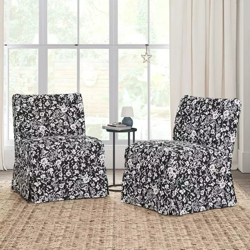Fabrizius Transitional Upholstered Slipper Chair Set of 2 with Washable Slipcover and Solid Wood Legs | HULALA HOME