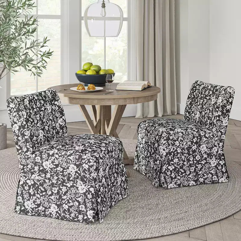 Fabrizius Transitional Upholstered Slipper Chair Set of 2 with Washable Slipcover and Solid Wood Legs | HULALA HOME
