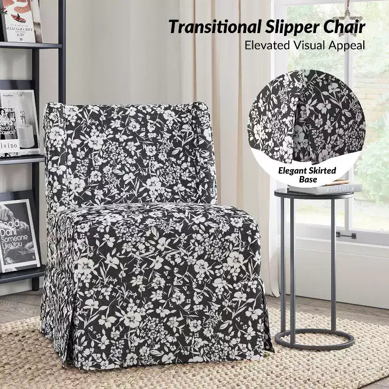 Fabrizius Transitional Upholstered Slipper Chair Set of 2 with Washable Slipcover and Solid Wood Legs | HULALA HOME