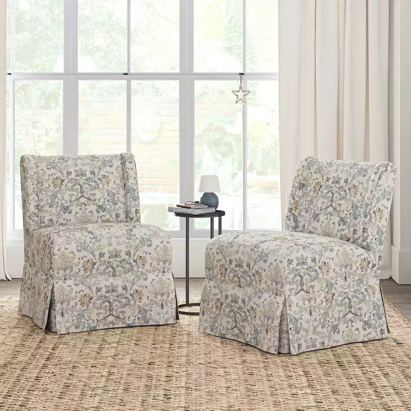 Fabrizius Transitional Upholstered Slipper Chair Set of 2 with Washable Slipcover and Solid Wood Legs | HULALA HOME