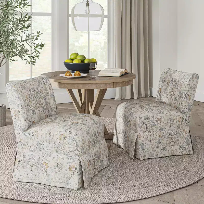 Fabrizius Transitional Upholstered Slipper Chair Set of 2 with Washable Slipcover and Solid Wood Legs | HULALA HOME