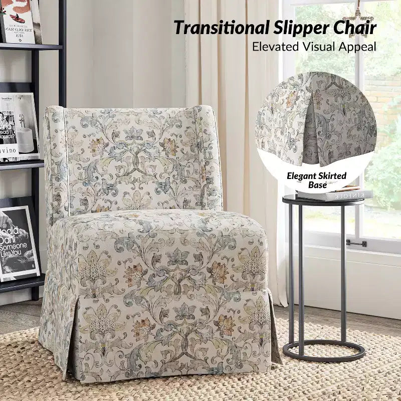 Fabrizius Transitional Upholstered Slipper Chair Set of 2 with Washable Slipcover and Solid Wood Legs | HULALA HOME