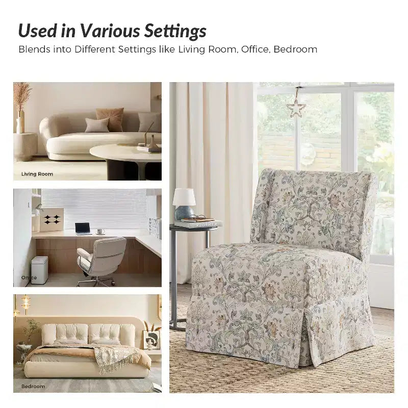 Fabrizius Transitional Upholstered Slipper Chair Set of 2 with Washable Slipcover and Solid Wood Legs | HULALA HOME