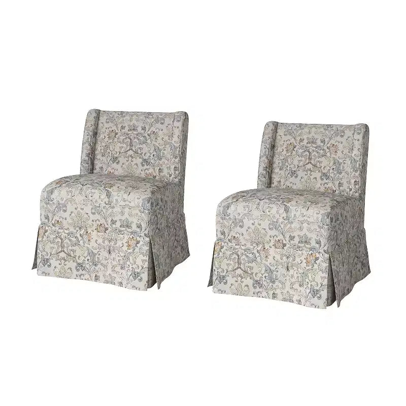 Fabrizius Transitional Upholstered Slipper Chair Set of 2 with Washable Slipcover and Solid Wood Legs | HULALA HOME