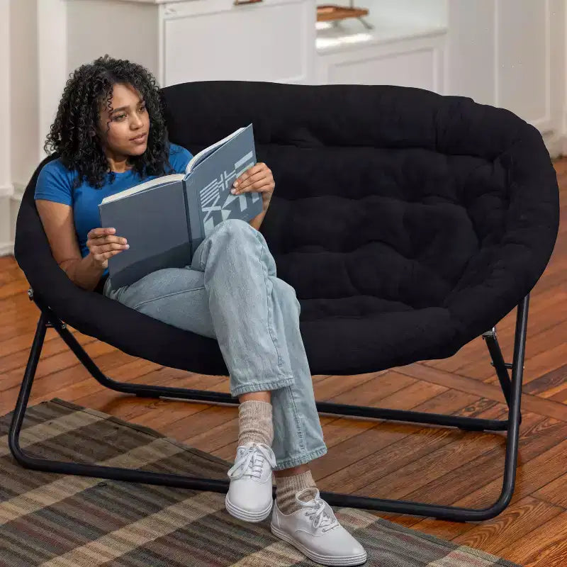 Flash Furniture Eleanor Fauteuil double soucoupe rembourré et pliable avec cadre en acier pour dortoir, salon ou chambre à coucher