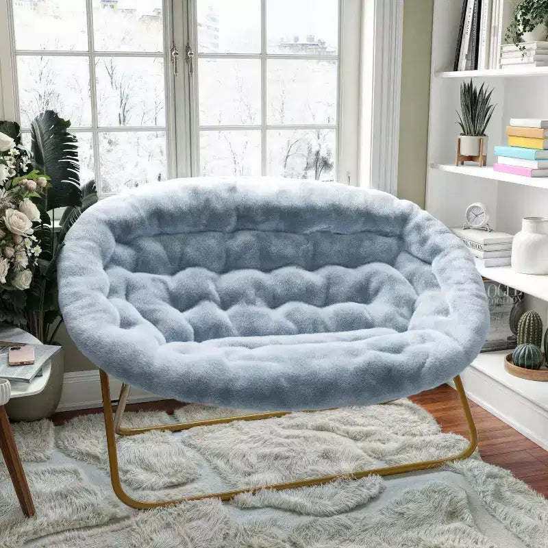 Flash Furniture Eleanor Fauteuil double soucoupe rembourré et pliable avec cadre en acier pour dortoir, salon ou chambre à coucher