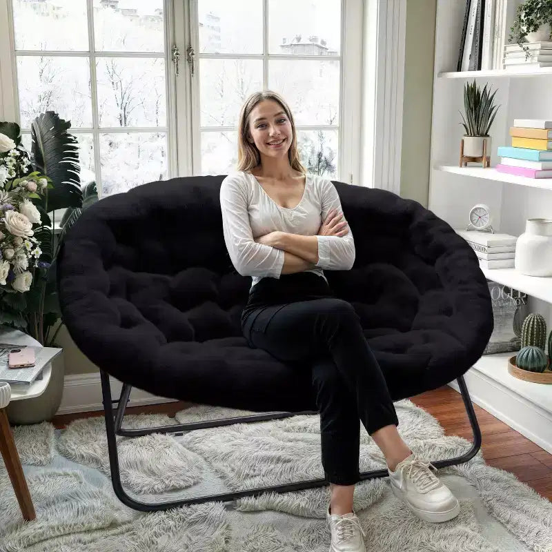 Flash Furniture Eleanor Fauteuil double soucoupe rembourré et pliable avec cadre en acier pour dortoir, salon ou chambre à coucher