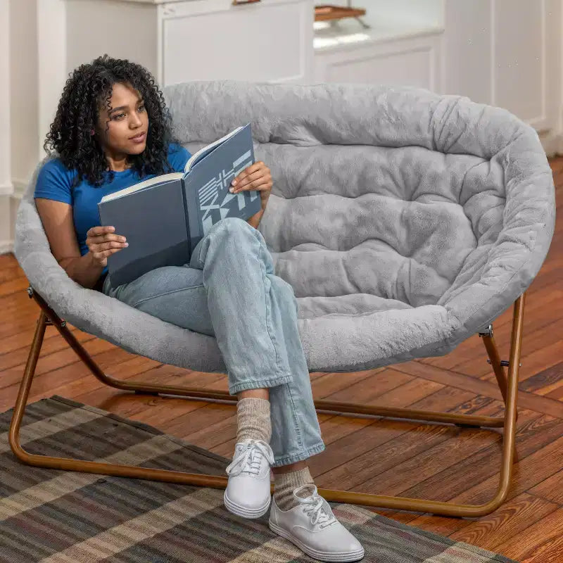 Flash Furniture Eleanor Fauteuil double soucoupe rembourré et pliable avec cadre en acier pour dortoir, salon ou chambre à coucher