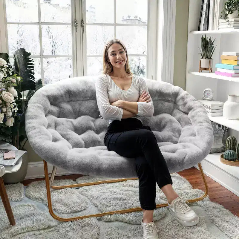 Flash Furniture Eleanor Fauteuil double soucoupe rembourré et pliable avec cadre en acier pour dortoir, salon ou chambre à coucher